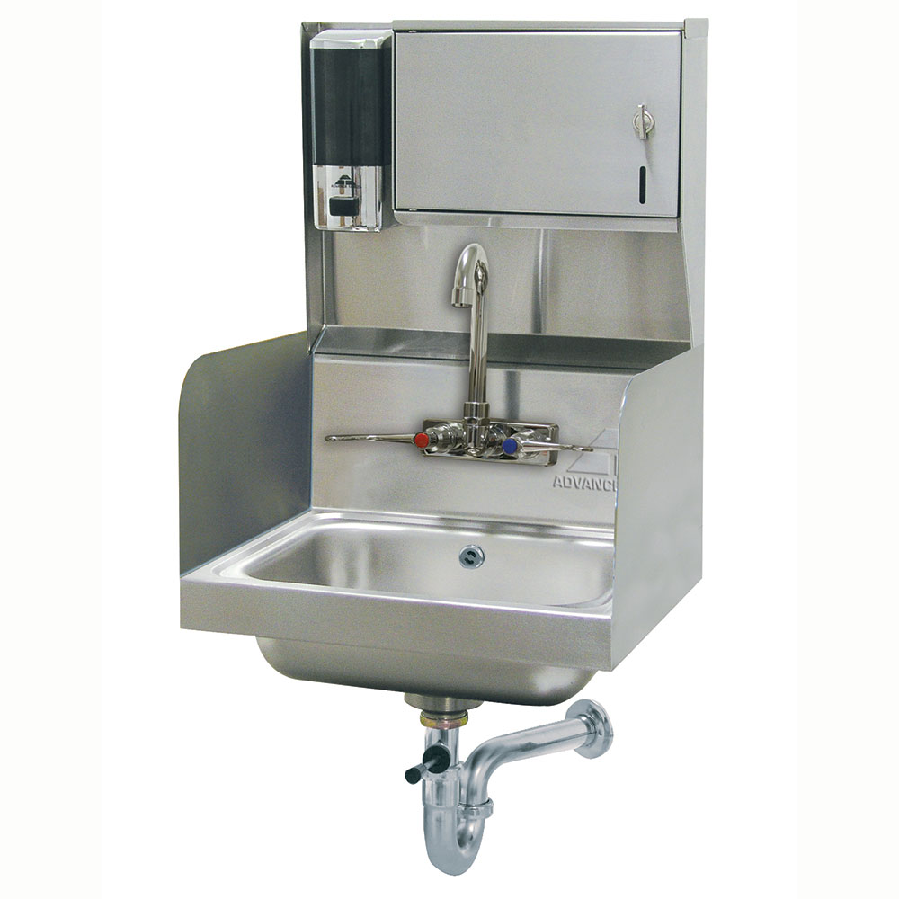 Advance Tabco 7-PS-87-2X Wall Sink w/ Faucet, Side Splashes & Dispensers, 14 x 10 x 5-in Deep