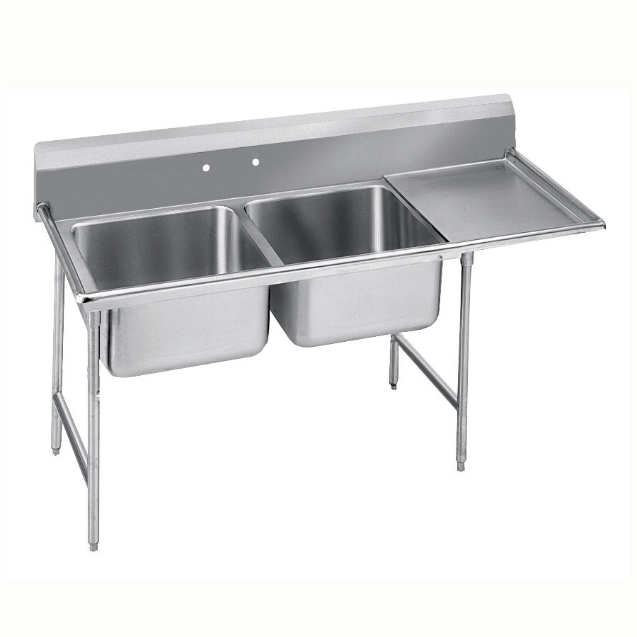 Advance Tabco 9-2-36-36R Sink, (2) 20 x 16 x 12-in D, 36-in Right Drainboard, 18/304 Stainless