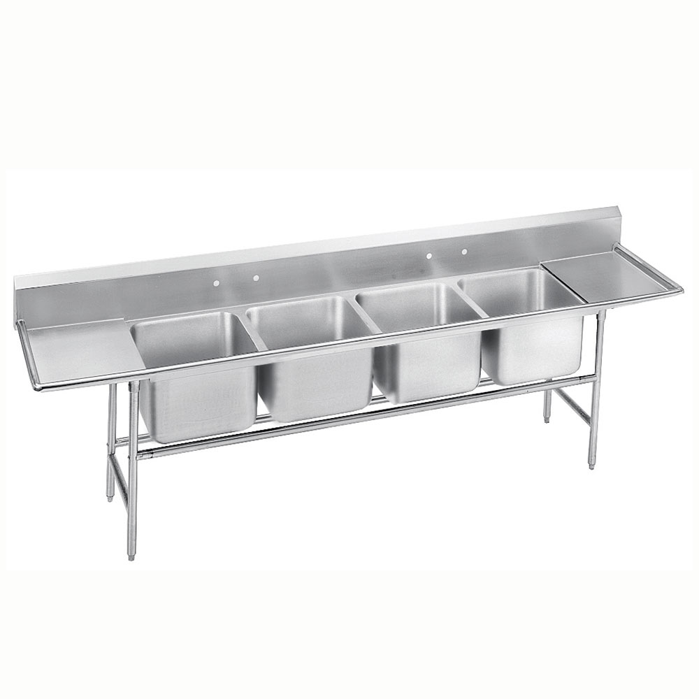 Advance Tabco 9-24-80-18RL Sink, (4) 20 x 20 x 12-in D, 18-in L & R Drainboard, 18/304 Stainless