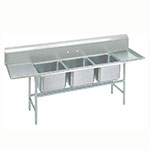 Advance Tabco 9-3-54-36RL Sink, (3) 20 x 16 x 12-in D, 36-in L & R Drainboard, 18/304 Stainless