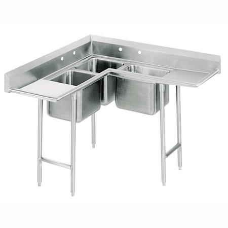 Advance Tabco 94-K3-11D Korner Sink, (1) 14 x 14 & (2) 14 x 16 x 12-in D, (2) 17-in Drainboard, 16-Ga.