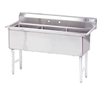 Advance Tabco FS-3-1824 Fabricated Sink w/ (3) 18x24x14-in & Tile Edge Splash, 14-ga 304-Stainless