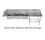 Advance Tabco DTC-3-2020-120R Dishtable w/ (3) 20 x 20 x 12-in Sinks & 45-in Right Drainboard