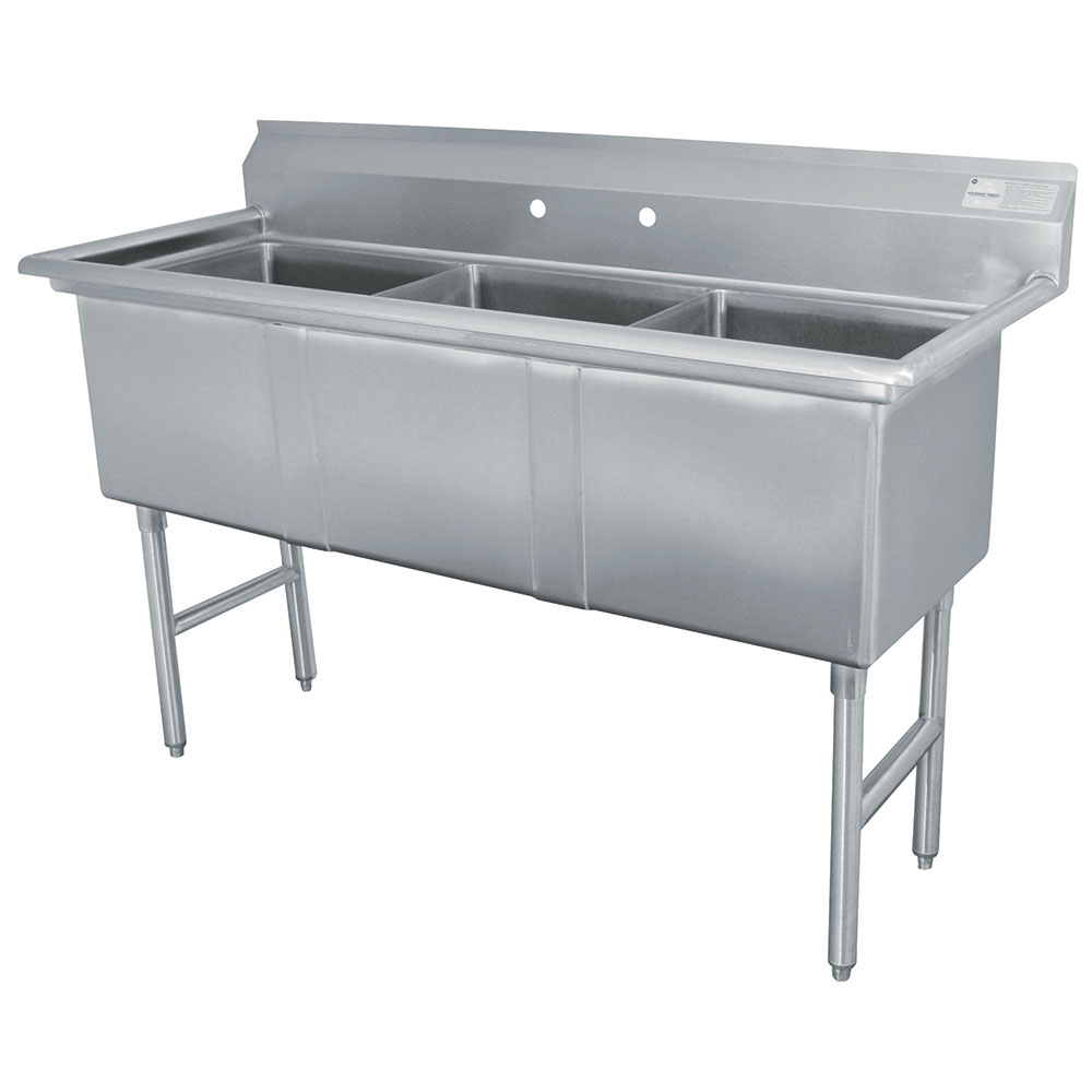 Advance Tabco FC-3-1818-X 59 in Long 3 Comp SS Sink NO Drain Boards