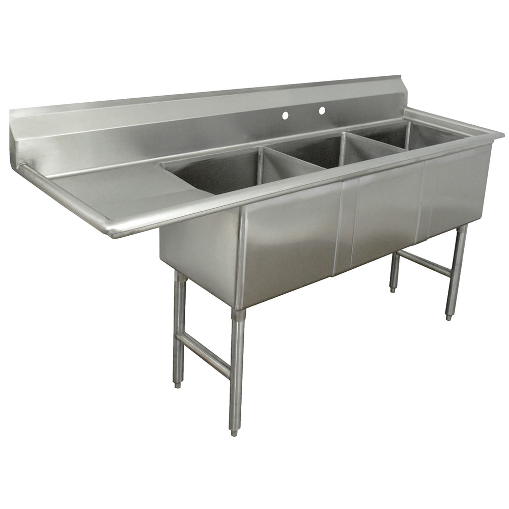 Advance Tabco FC-3-1824-18L-X Sink, (3)18 x 24 x 14-in Bowl, 18-in L Drain Board, All Stainless