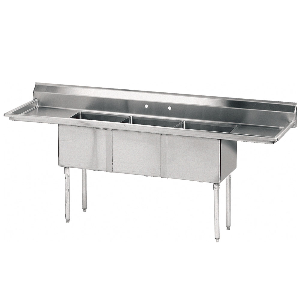 Advance Tabco FE-3-1014-15RLX Sink, (3) 10 x 14 x 10-in D w/ 15-in L & R Drainboards, 18-Ga. Top