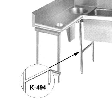 Advance Tabco K-494 Leg, Welded, Stainless Steel, Assembly With Metal Bullet Feet