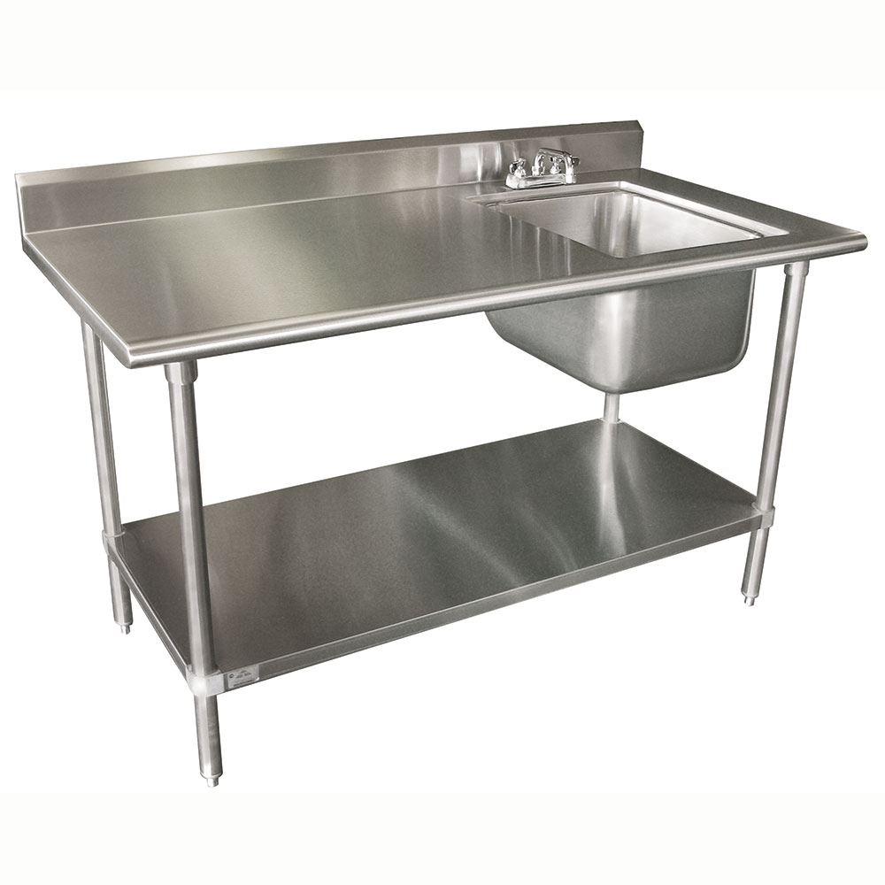 Advance Tabco KMS-11B-305R-X 60 in Work Table w/Right Sink, Rear Splash, All Stainless