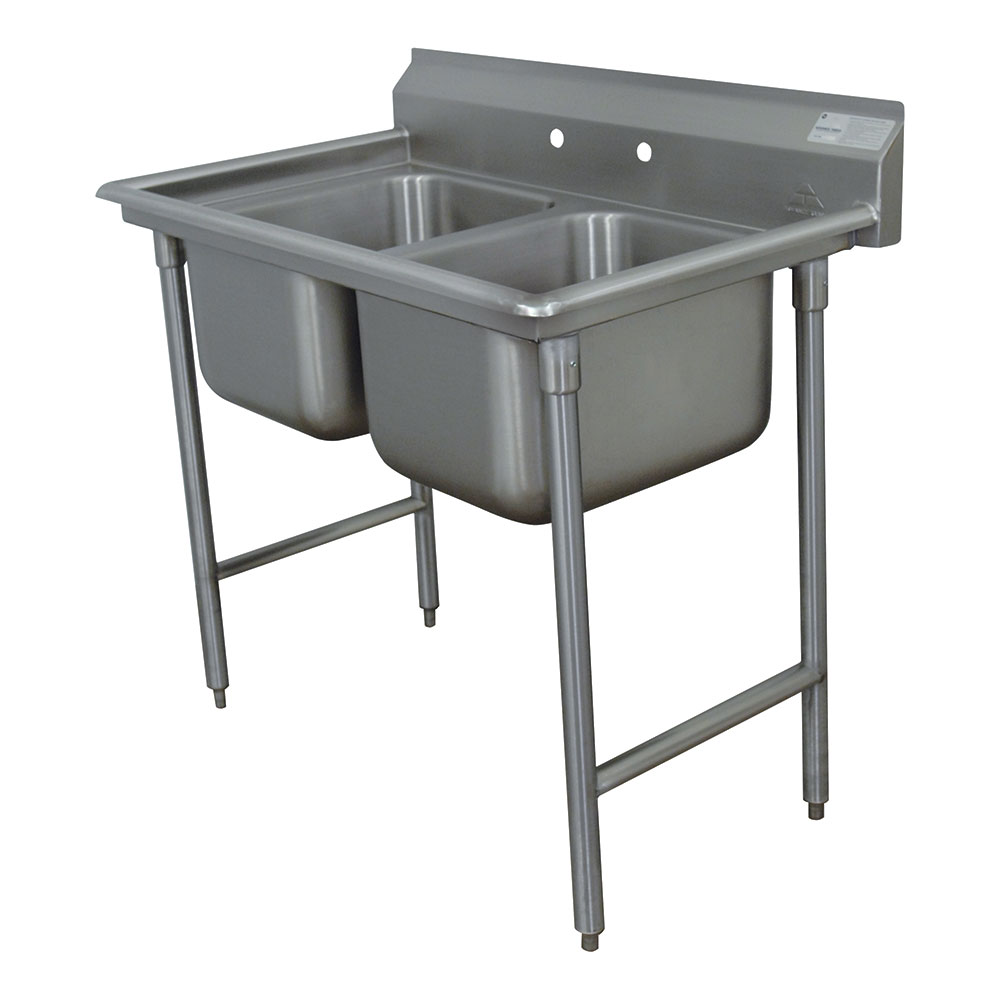 Advance Tabco T9-2-36-X Regaline Sink, 2 Comp, SS Sink, Galv Frame, 8 in Backsplash, 44 in W