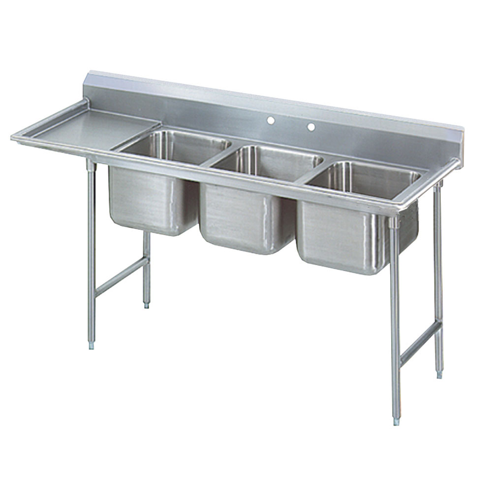 Advance Tabco T9-3-54-18L-X 77 in SS Sink, 3 Compartment, Left Drainboard