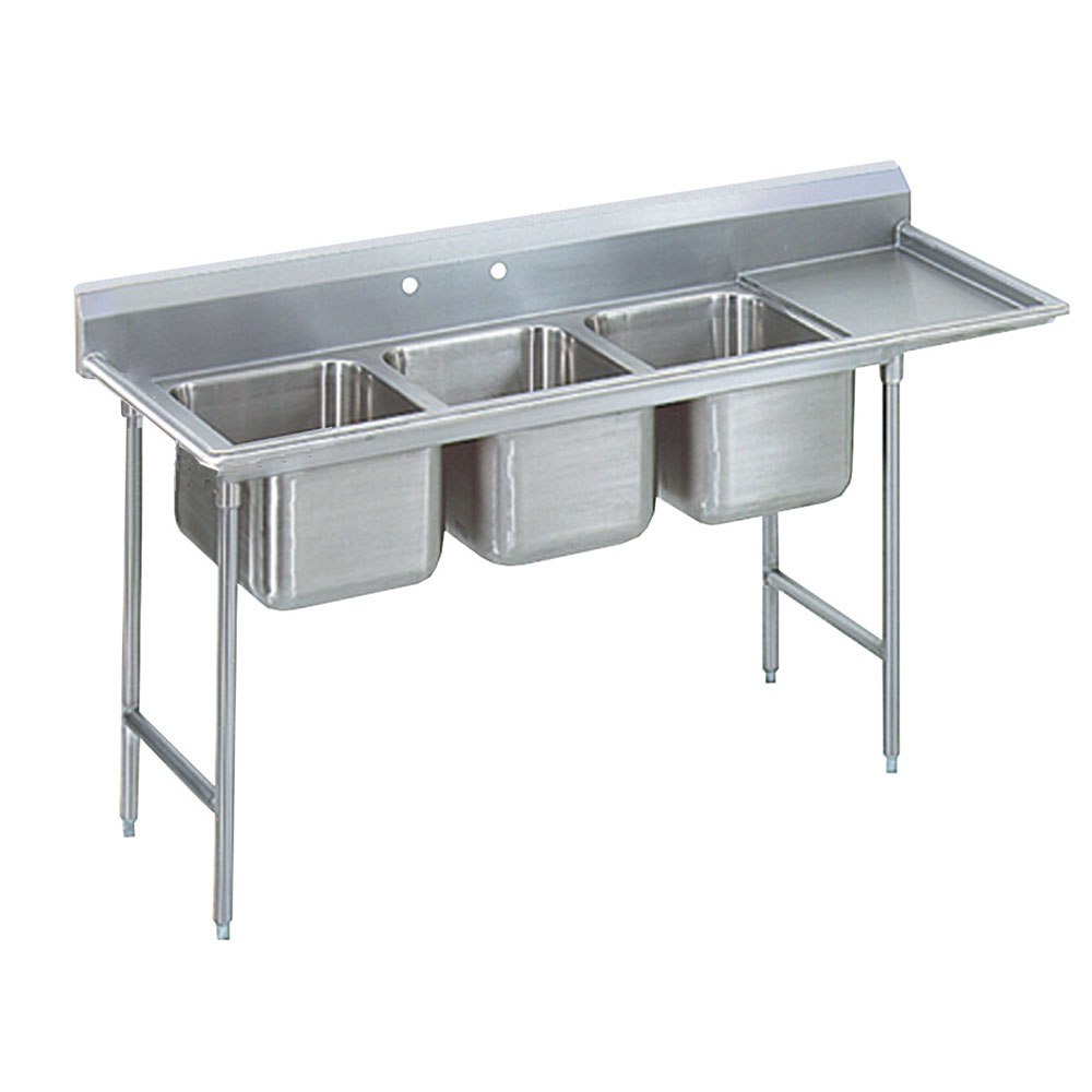 Advance Tabco T9-3-54-18R-X 77 in SS Sink, 3 Compartment, Right Drainboard