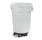 Carlisle 34114402 44-Gallon Round Waste Container w/ Dolly, White