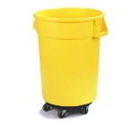 Carlisle 34114404 44-Gallon Round Waste Container w/ Dolly, Yellow