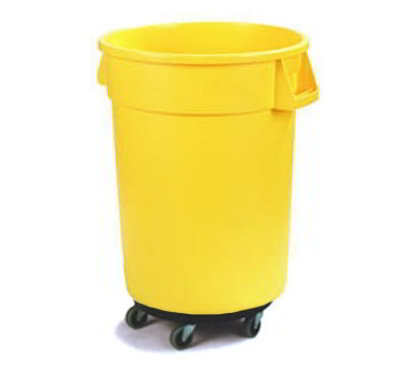 Carlisle 34113204 32-Gallon Round Waste Container w/ Dolly, Yellow