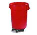 Carlisle 34113205 32-Gallon Round Waste Container w/ Dolly, Red
