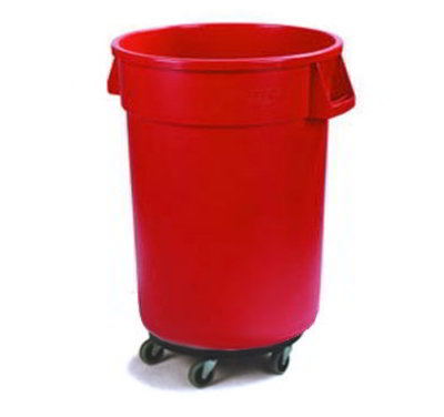 Carlisle 34113205 32-Gallon Round Waste Container w/ Dolly, Red