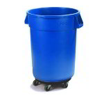 Carlisle 34113214 32-Gallon Round Waste Container w/ Dolly, Blue