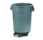 Carlisle 34113223 32-Gallon Round Waste Container w/ Dolly, Grey