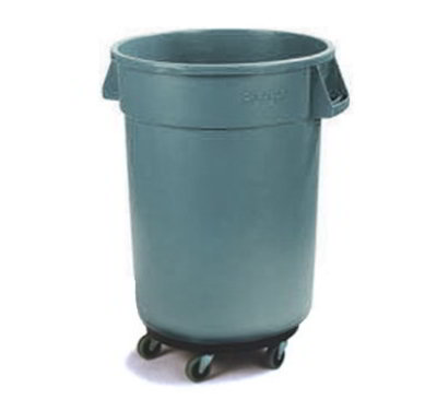 Carlisle 34113223 32-Gallon Round Waste Container w/ Dolly, Grey