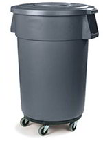 Carlisle 34114423 44-Gallon Round Waste Container w/ Dolly, Grey