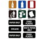 Carlisle 34RECLBL Recycle Label Kit - 11-Color Coded Symbol Labels, 3-Sets Word Labels