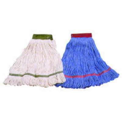 Carlisle 36943000 Large 4-Ply Mop Head w/ Loop-End, Blue Band Natural Cotton Blend