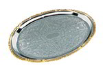 Carlisle 608913 Embossed Oval Tray w/ Gold Border & Mirror Finish, Chrome Plated