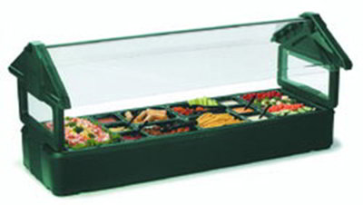Table Top Food Bar, 6 ft., Double Sided Sneeze Guard, Forest Green