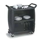 Carlisle CC2036DP03 Bus Cart - 300-lb Capacity, 3-Shelves, Locking Doors, Polypropylene, Black