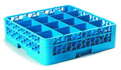 Carlisle RG16114 Full-Size Dishwasher Glass Rack - 16-Compartments, 1-Extender, Blue