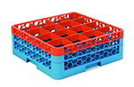 Carlisle RG16-2C412 Full-Size Dishwasher Glass Rack - 16-Compartments, 2-Extenders, Orange/Blue