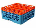 Carlisle RG163C412 16-Compartment Glass Rack, 7-9/10-in H, 3-Extenders, Orange & Blue