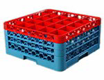 Carlisle RG253C410 25-Compartment Glass Rack, 7-9/10-in H, 3-Extenders, Red/Blue