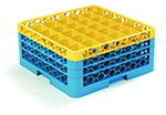 Carlisle RG363C411 36-Compartment Glass Rack, 7-9/10-in H, 3-Extender, Yellow/Blue