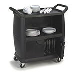 Carlisle CC2036P03 Bus Cart - Enclosed, 300-lb Capacity, 3-Textured Shelves, Polypropylene, Black
