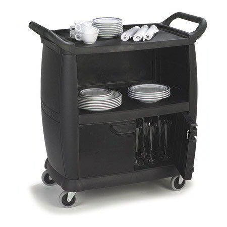 Carlisle CC2036P03 Bus Cart - Enclosed, 300-lb Capacity, 3-Textured Shelves, Polypropylene, Black