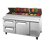 Turbo Air TPR-67SD-D2 2-Section Pizza Prep Table w/ 9-Pans, 20-cu ft, Cutting Board, 2-Drawer