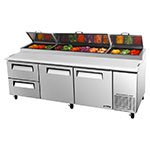 Turbo Air TPR-93SD-D2 3-Section Deluxe Pizza Prep Table w/ 12-Pans, 31-cu ft, 2 Doors & Drawers