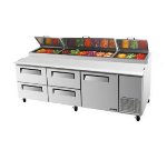 Turbo Air TPR-93SD-D4 3-Section Deluxe Pizza Prep Table w/ 12-Pans, 31-cu ft, 1 Door & 4 Drawers