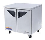 Turbo Air TUR-36SD Undercounter Refrigerator w/ 2-Solid Doors, 11-cu ft, Stainless