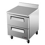 Turbo Air TWF-28SD-D2 1-Section Worktop Freezer w/ 2-Drawers, 7-cu ft, Rear Mount