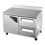 Turbo Air TWR-48SD-D2 1-Section Worktop Refrigerator w/ Door & 2-Drawers, 12-cu ft, Rear Mount