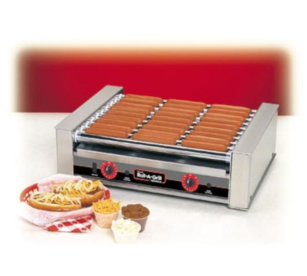Nemco 8027S-220 Roll-A-Grill Hot Dog Grill, Silverstone Rollers, 27 Dogs, 220 V