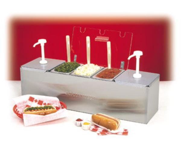 Nemco 88100-CB-3 Condiment Bar, (2) 3-qt Pans, Pumps, (3) .6-qt Middle Pans, Lids