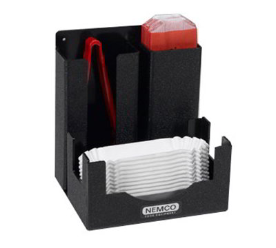 Nemco 88500-CO3 Hot Dog Tong & Boat Organizer w/ 3-Sections, Black
