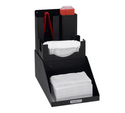 Nemco 88500-CO4 Hot Dog Tong & Boat Organizer w/ Napkin Holder & 4-Sections, Black