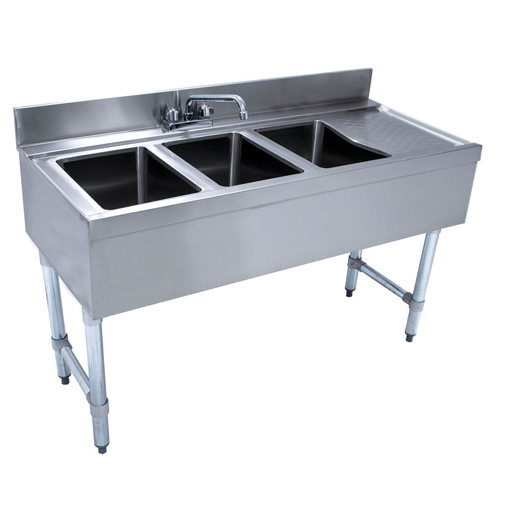 Supreme Metal CRB-43L-X 48-in Underbar Work Board Sink Unit w/ 3-Compartments, Right Drainboard