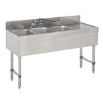 Supreme Metal SLB43R 3-Compartment Underbar Work Board Sink w/ Drainboard, Faucet