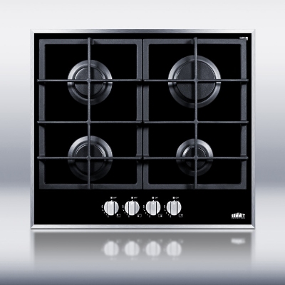 Summit Refrigeration GC424BGL Deluxe Gas-On-Glass Cooktop w/ 4-Burners & LP Conversion Kit, NG