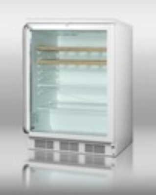 Summit Refrigeration SCR600LSHWO Beverage Merchandiser, Lock, Stainless Handle, Wood Shelves, White, 5.5-cu ft